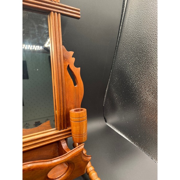 Antique Maple Wood Ornate Shaving/Vanity Mirror 2 Candle Holders 13"x7.5"x20.5" - Picture 6 of 9